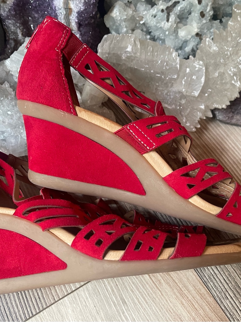 Earth Red Laser-Cut Strappy Heels - Picture 2 of 5